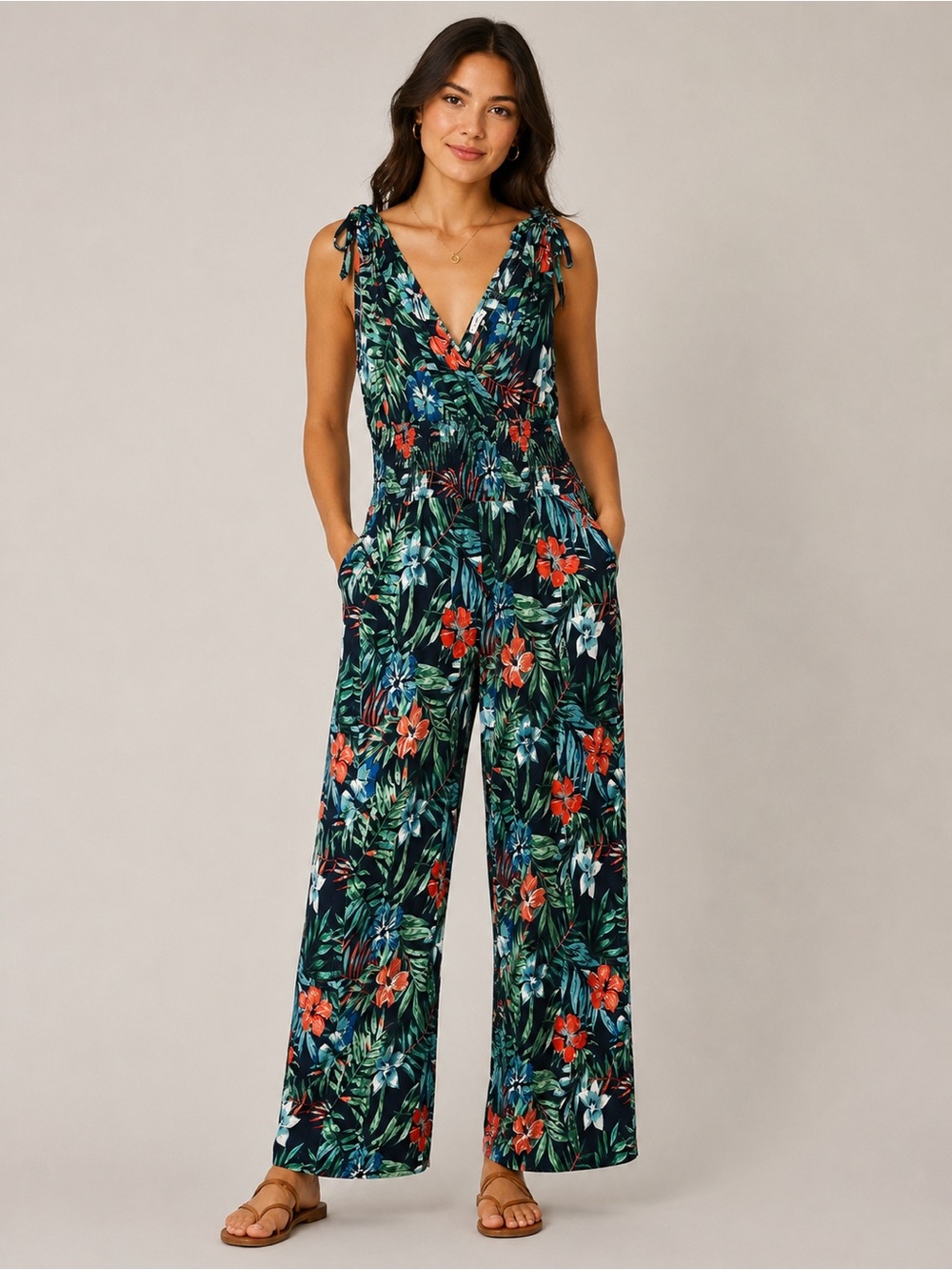 Lascana Tropical Print Wide Leg Jumpsuit – Size US 10